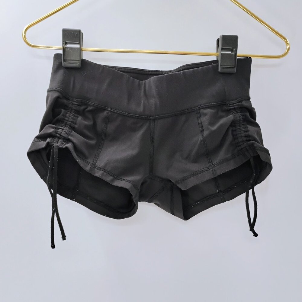 Lululemon Shorts Women 2 Black Mesh Over Miles Running Active Stretch Gym Logo - Picture 3 of 10